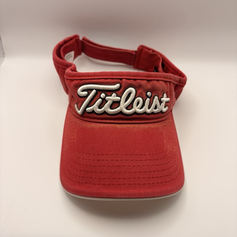 Titleist Golf Visor Red White Embroidered Logo Adjustable Strap 100% Cotton